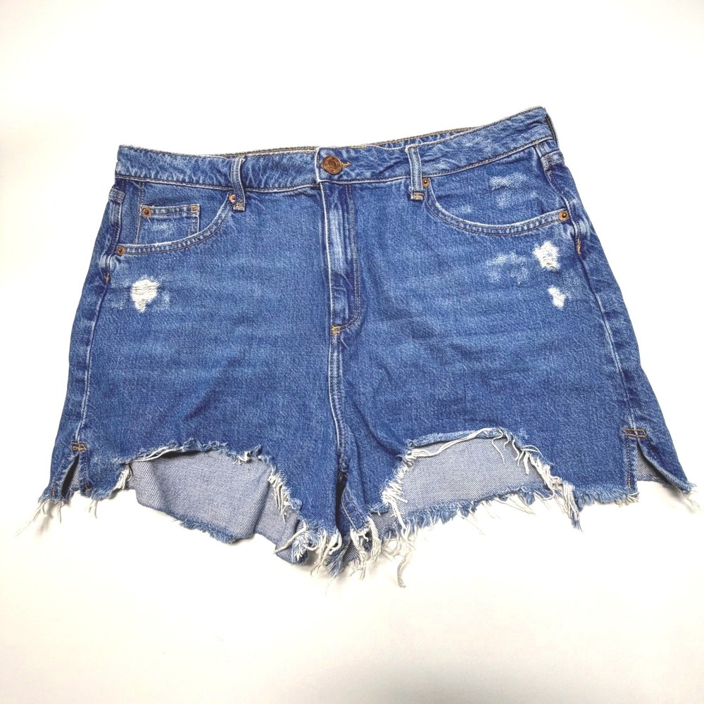 River Island Distressed Denim Shorts Women's 16 Raw Hem Blue